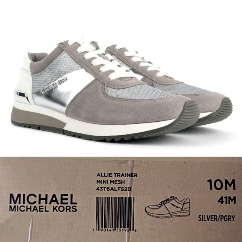 Michael Kors Allie Trainers Silver/Pearl Grey 10M - Picture 2 of 6